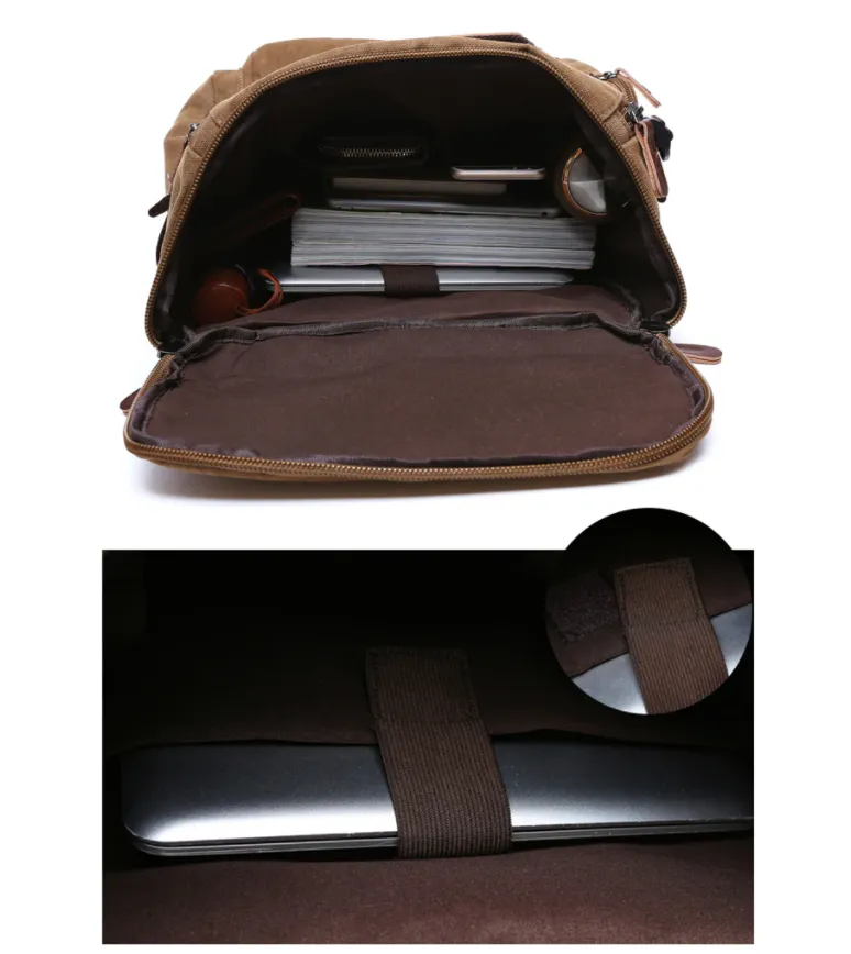 Large Vintage Zipper-Shut Canvas Rucksack 15.6 inch Laptop Backpack