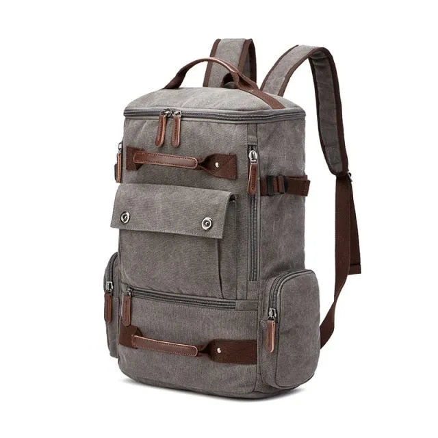 Large Vintage Zipper-Shut Canvas Rucksack 15.6 inch Laptop Backpack