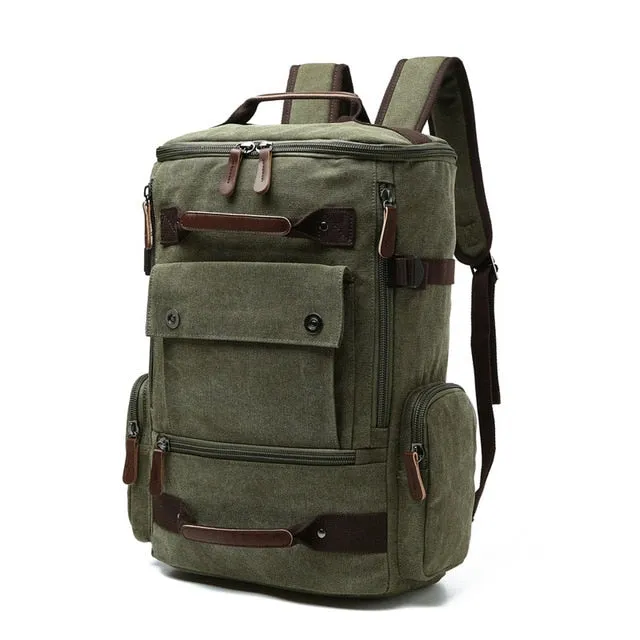 Large Vintage Zipper-Shut Canvas Rucksack 15.6 inch Laptop Backpack