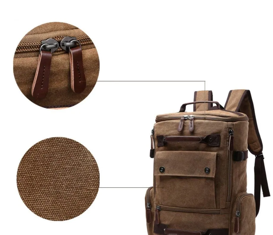 Large Vintage Zipper-Shut Canvas Rucksack 15.6 inch Laptop Backpack