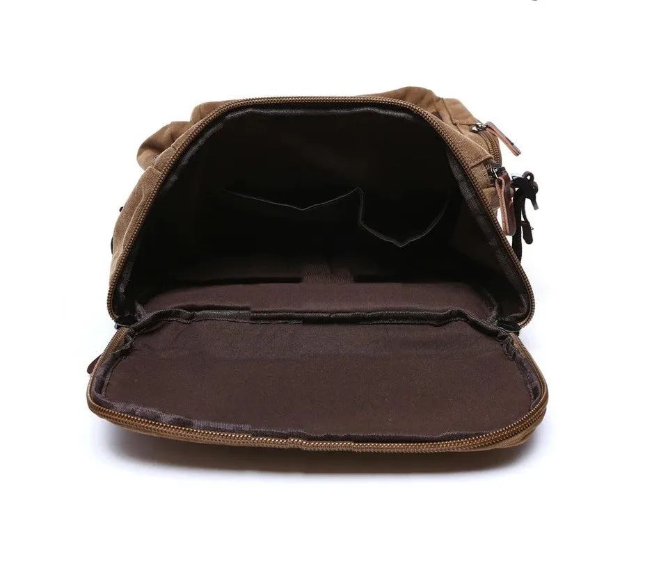 Large Vintage Zipper-Shut Canvas Rucksack 15.6 inch Laptop Backpack