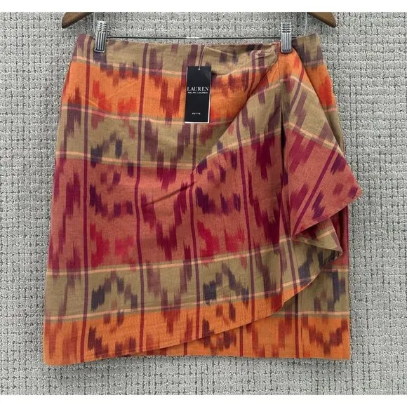 Lauren Ralph Lauren Mini Skirt Womens 10 P Berry Multicolor Wrap Ikat NWT