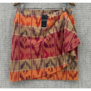Lauren Ralph Lauren Mini Skirt Womens 10 P Berry Multicolor Wrap Ikat NWT