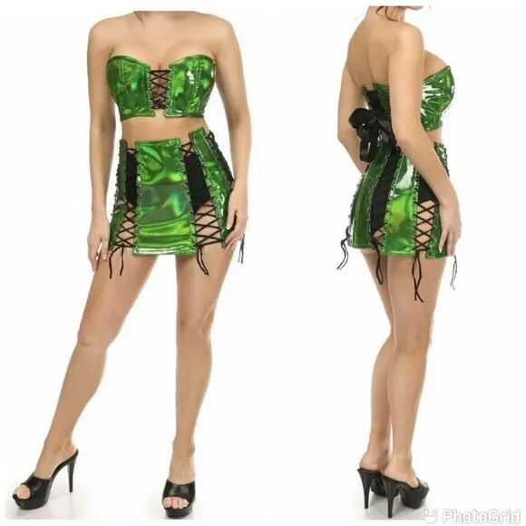 Lavish By Daisy Green Holo Patrick’s Skirt  Day Ravewear Mardi Gras Festival 4XL