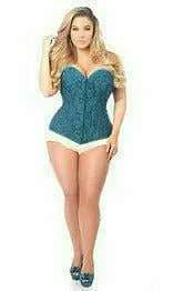 Lavish Dark Teal Lace Overbust Corset w/Zipper