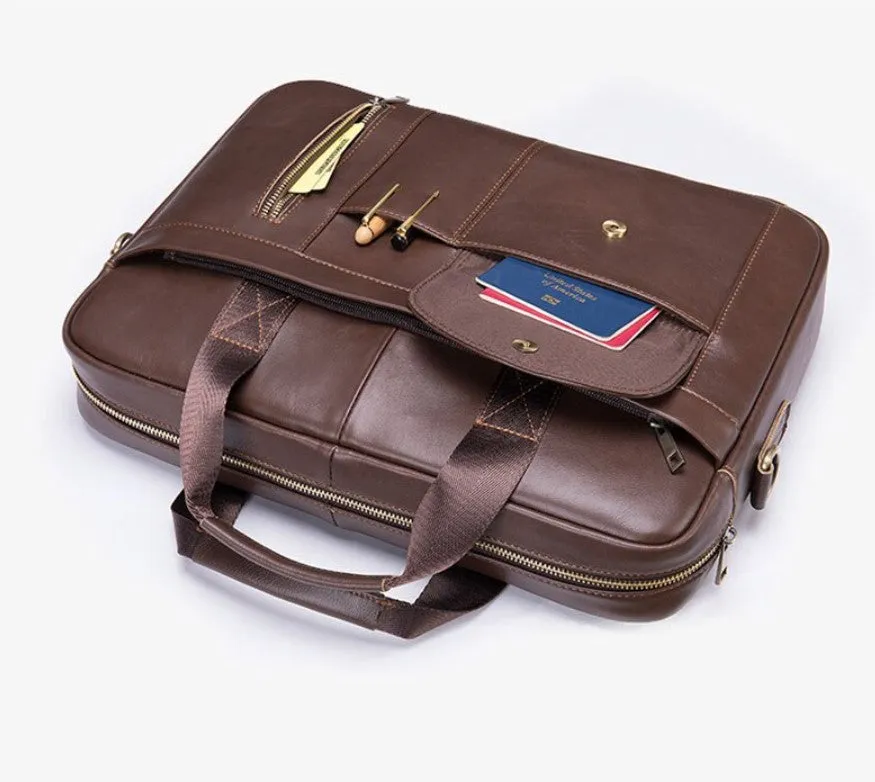 Leather Messenger Briefcase 15.6 inches Computer Carrying Bag for Men