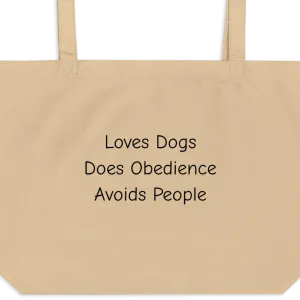 Loves Dogs, Does Obedience X-Large Tote/ Shopping Bags