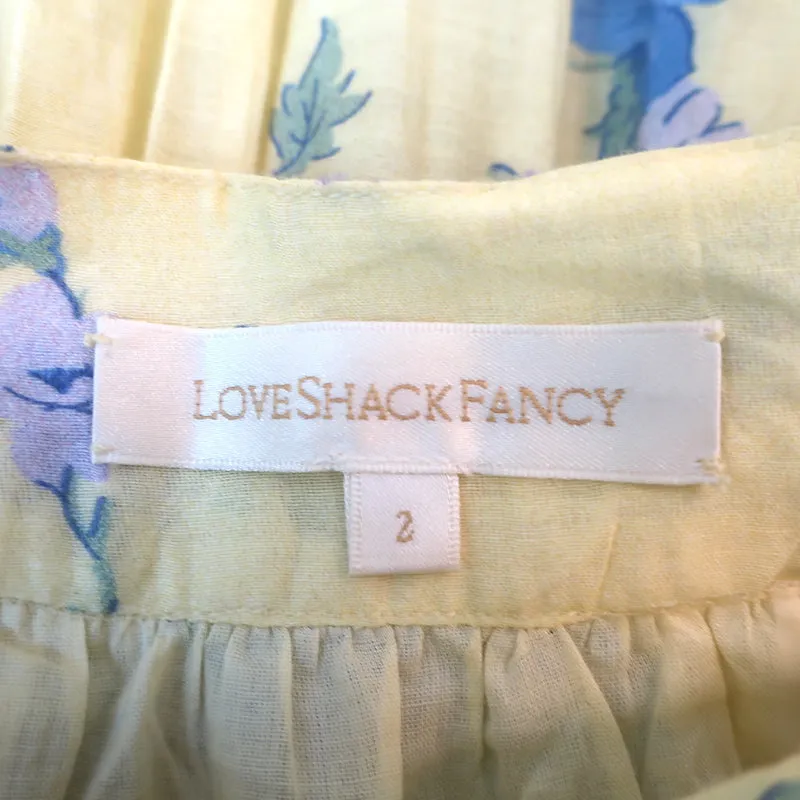 LoveShackFancy Tiered Maxi Skirt Haru Yellow Floral Print Cotton-Silk Size 2