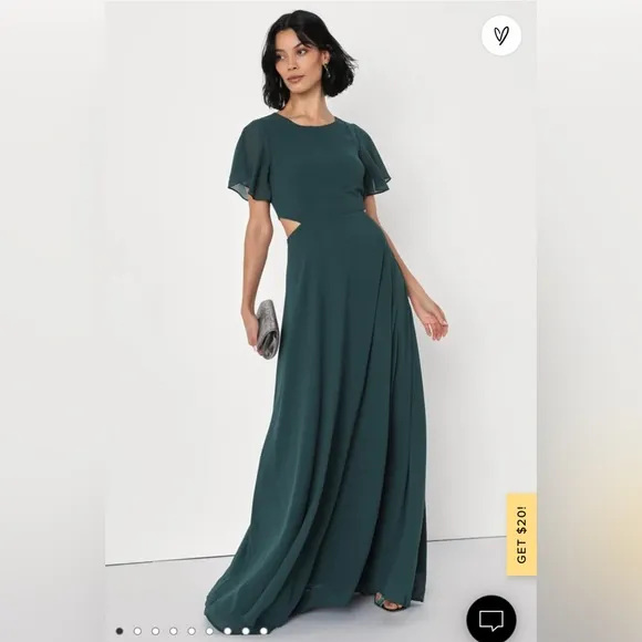 Lulus  Garden Bliss  Olive Green Cut-Out Formal Maxi Dress  Size XS