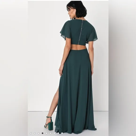 Lulus  Garden Bliss  Olive Green Cut-Out Formal Maxi Dress  Size XS