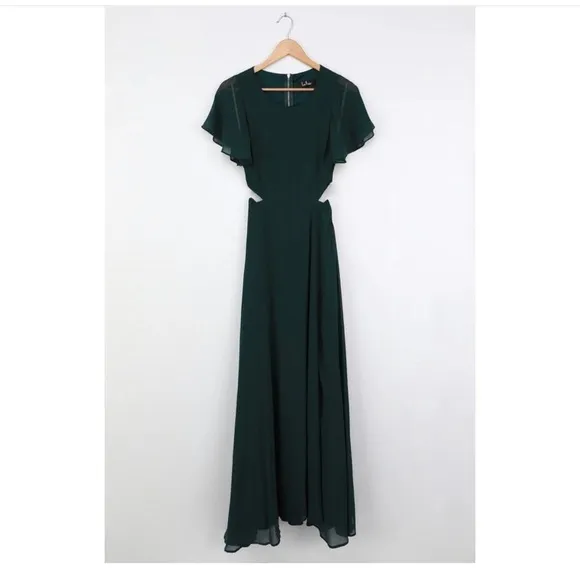Lulus  Garden Bliss  Olive Green Cut-Out Formal Maxi Dress  Size XS