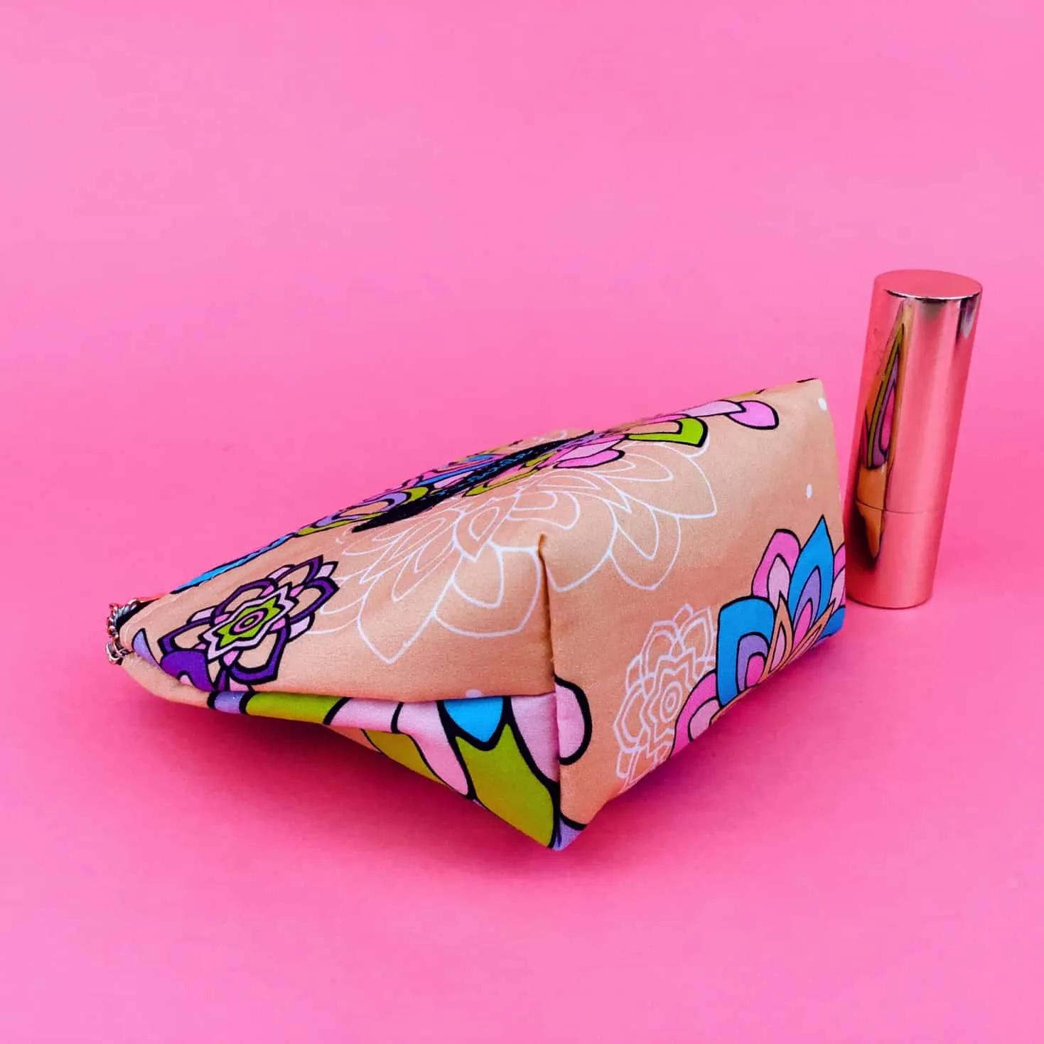 Mandala Magnifica Peach Small Makeup Bag.  Exclusive Design.