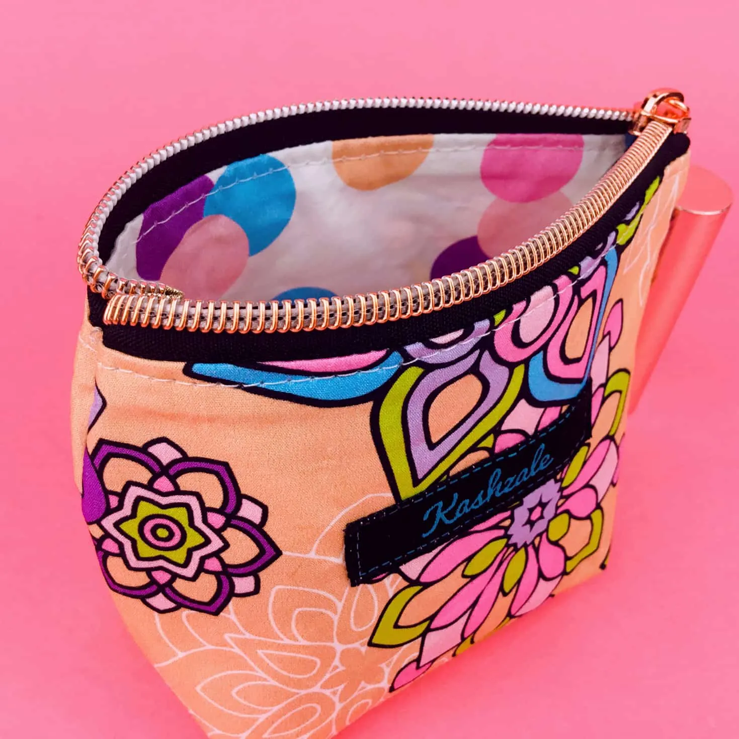 Mandala Magnifica Peach Small Makeup Bag.  Exclusive Design.