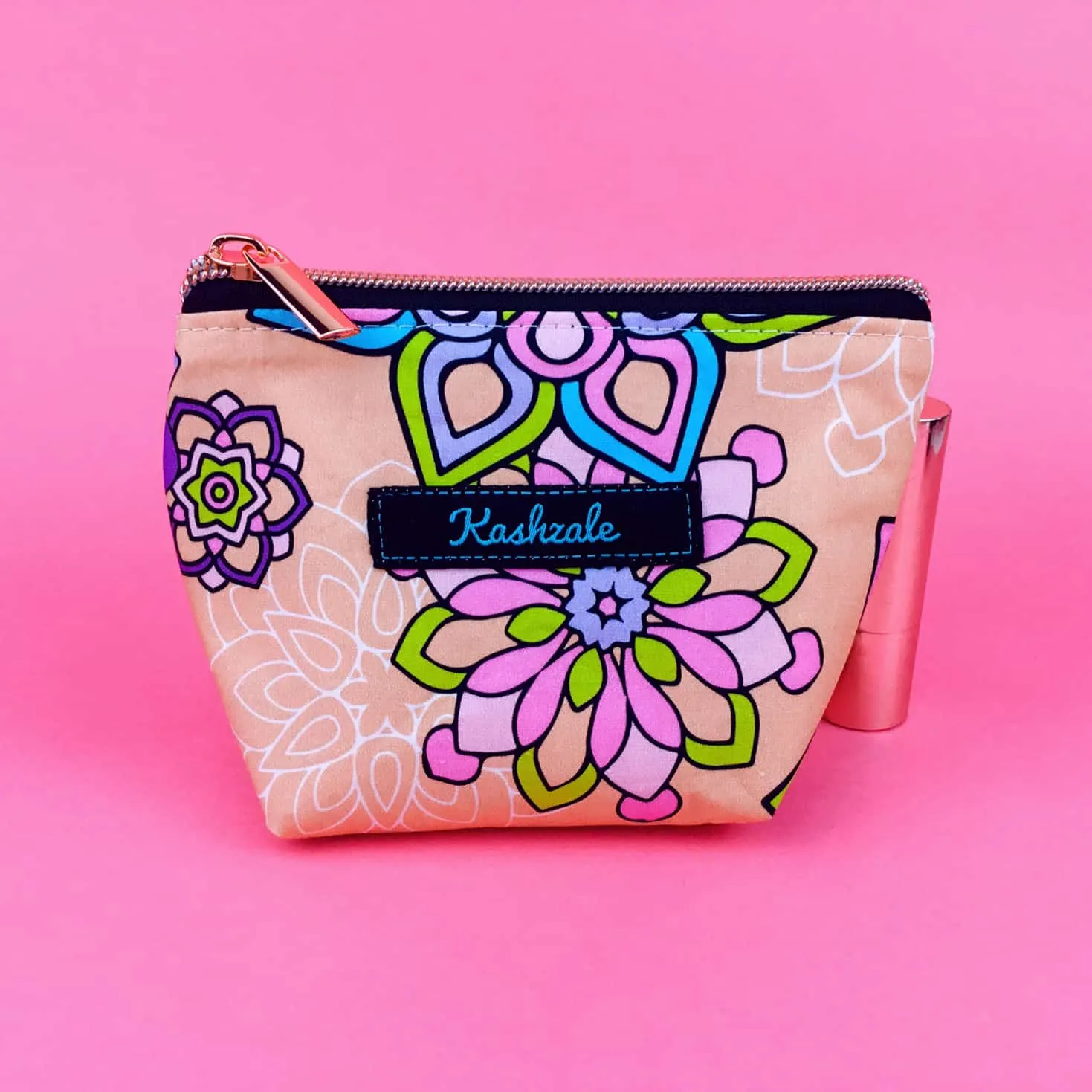 Mandala Magnifica Peach Small Makeup Bag.  Exclusive Design.