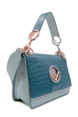 Medium Kan I F Crocodile Embossed Blue  Grey