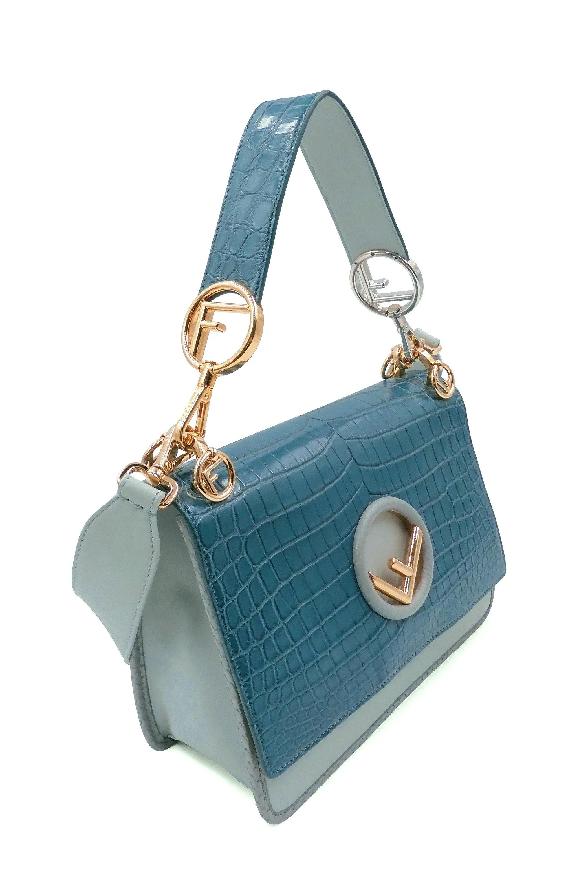 Medium Kan I F Crocodile Embossed Blue  Grey