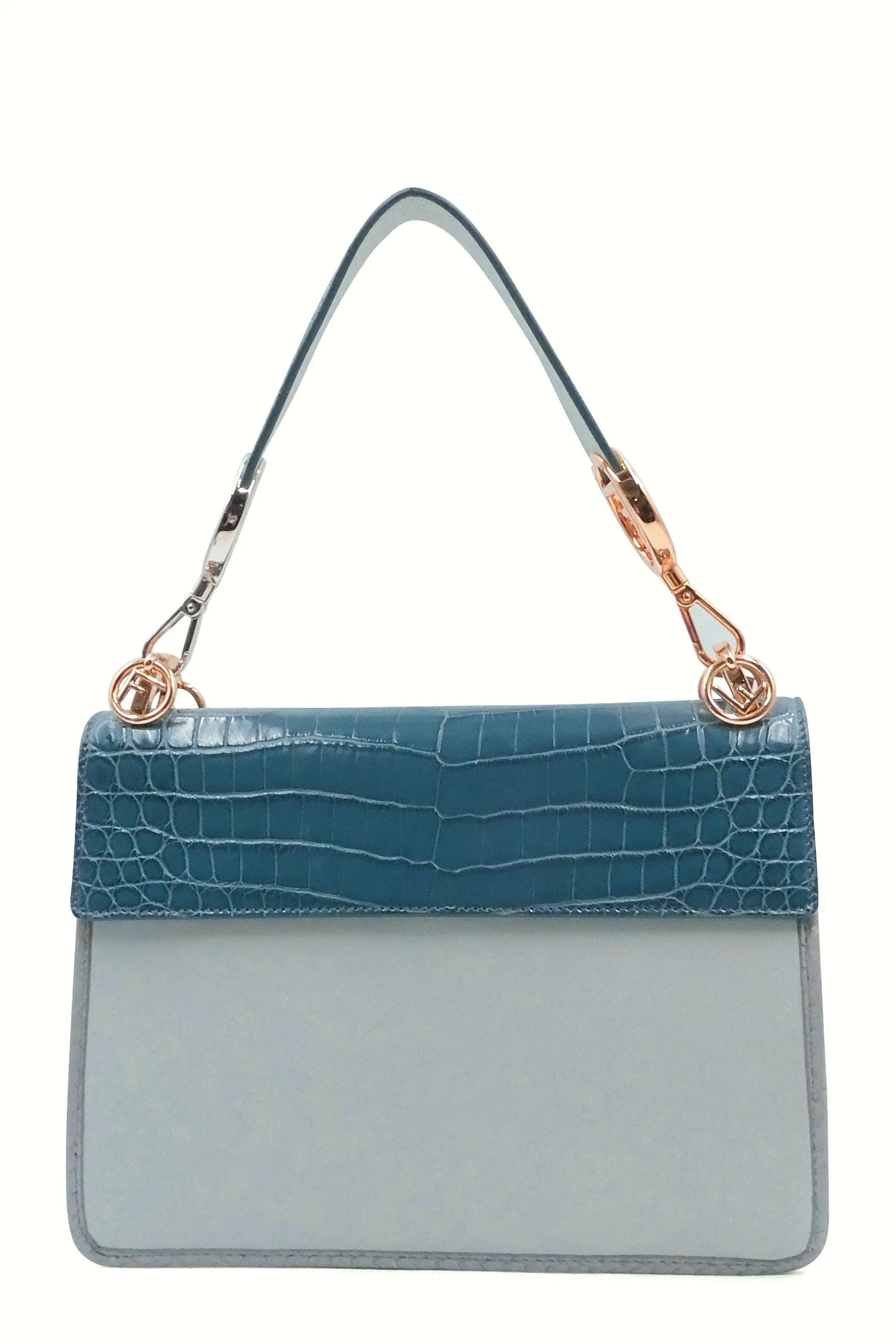 Medium Kan I F Crocodile Embossed Blue  Grey