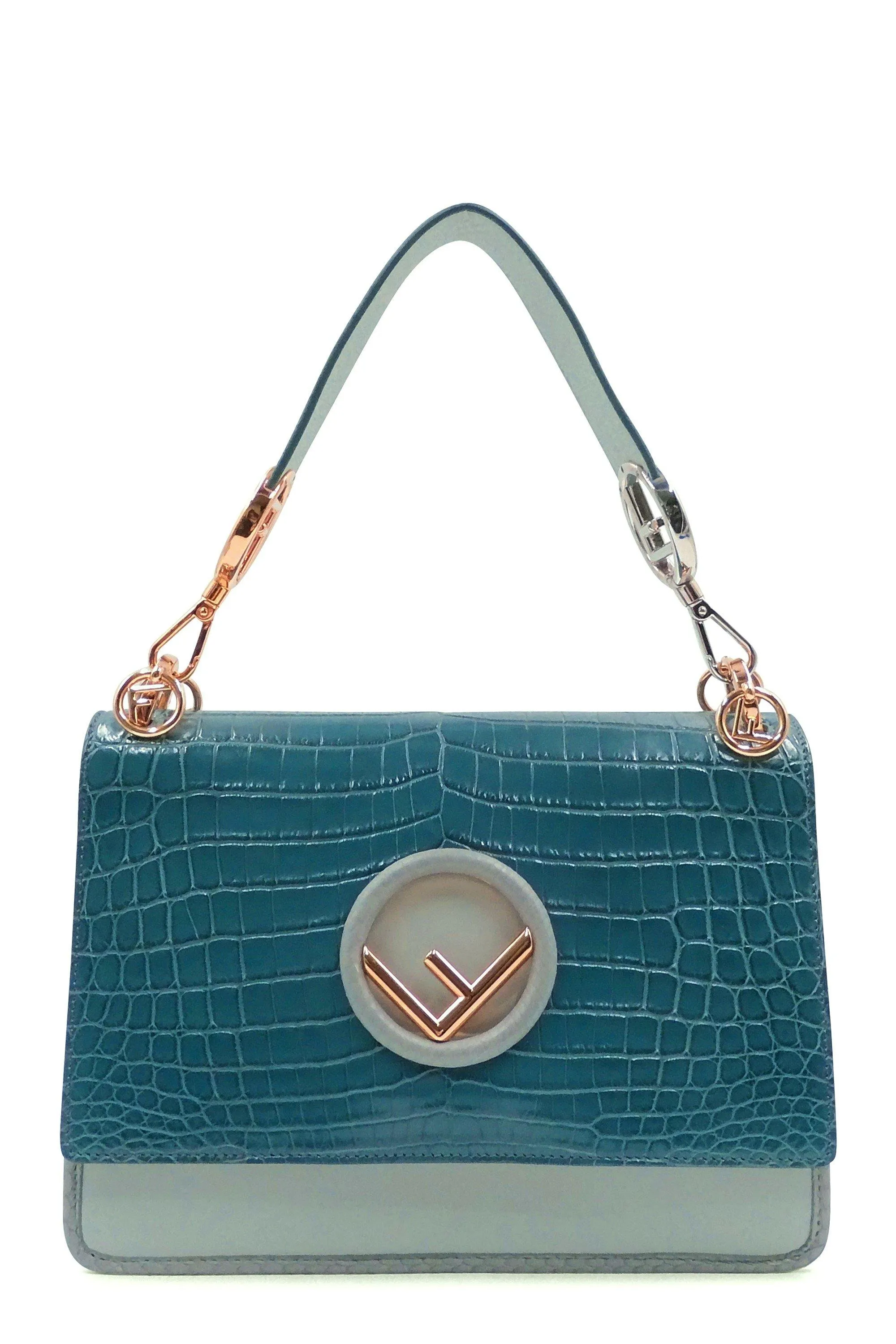 Medium Kan I F Crocodile Embossed Blue  Grey