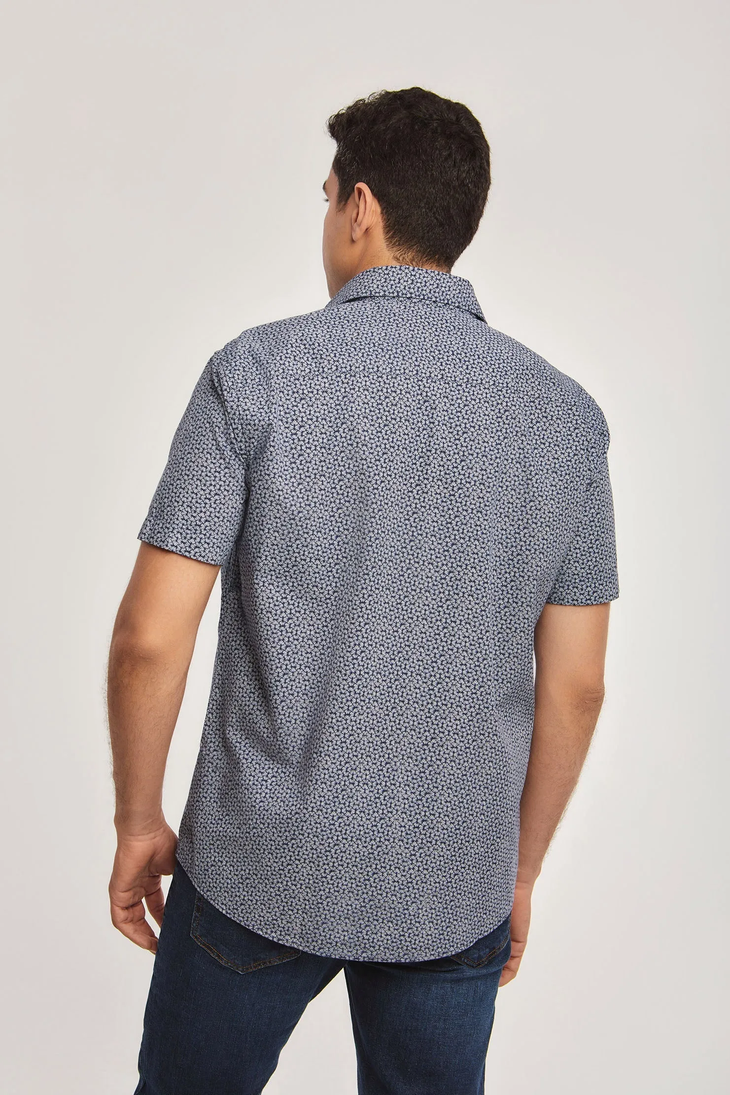 Men Shirt Cotton Short Sleeve Regular Fit Navy