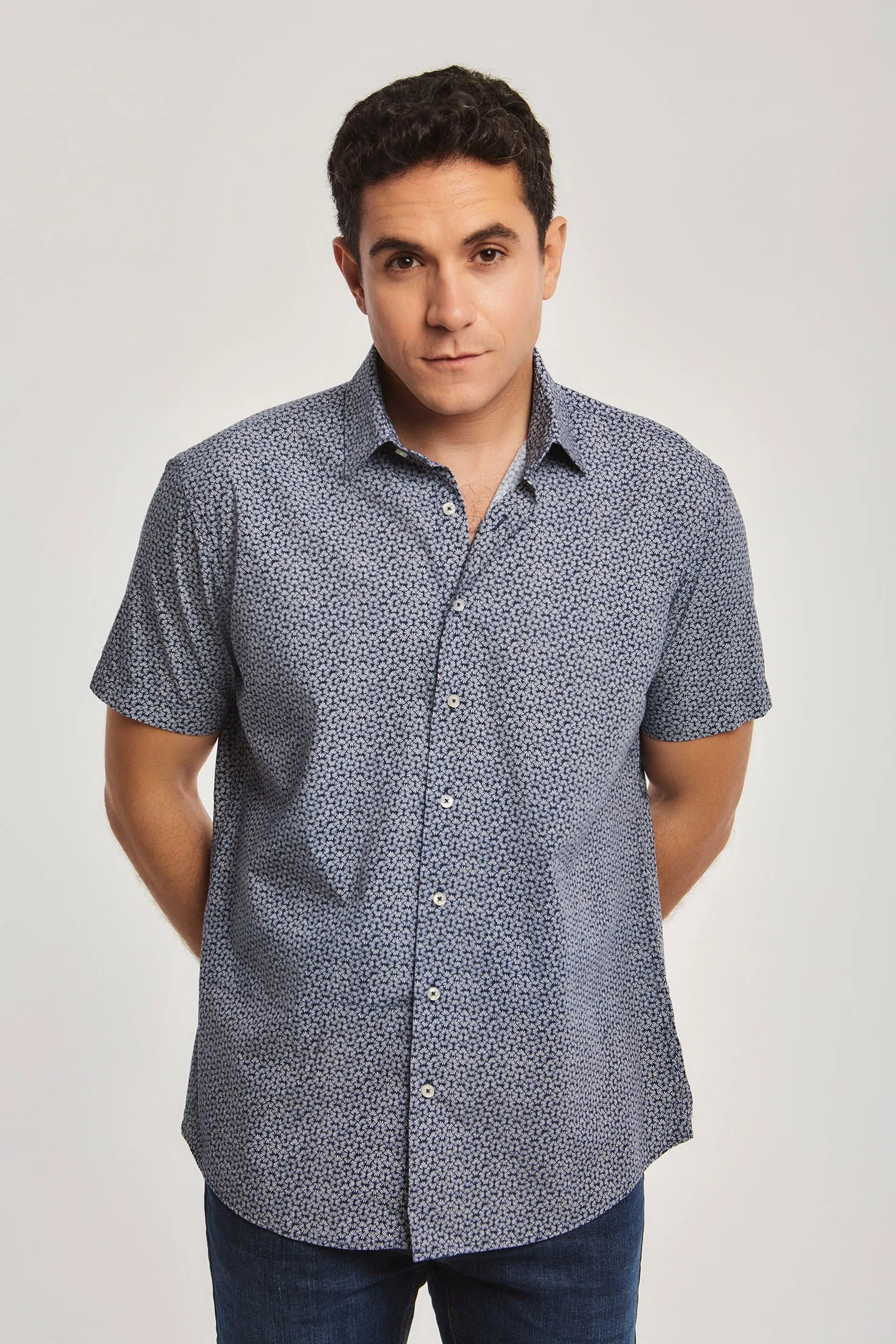 Men Shirt Cotton Short Sleeve Regular Fit Navy