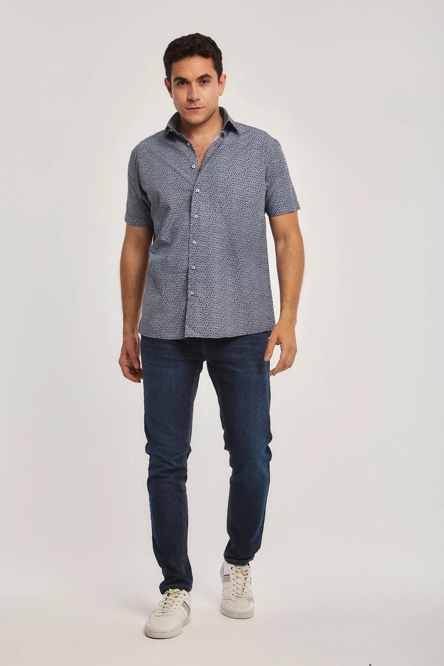 Men Shirt Cotton Short Sleeve Regular Fit Navy