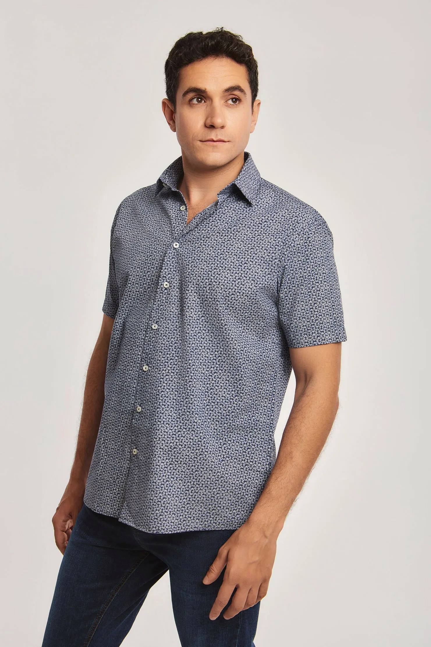 Men Shirt Cotton Short Sleeve Regular Fit Navy
