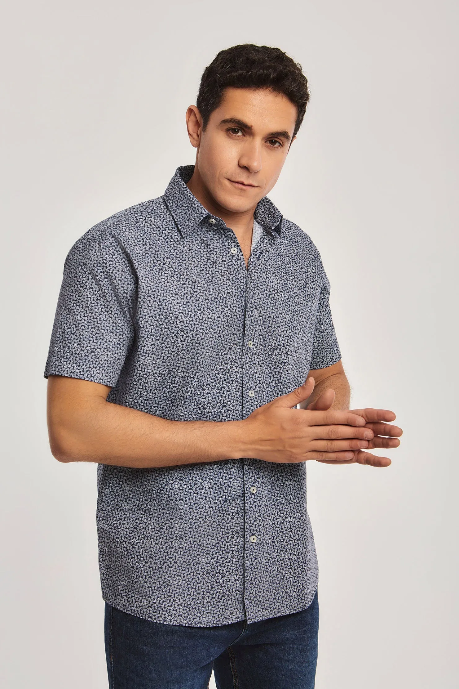 Men Shirt Cotton Short Sleeve Regular Fit Navy