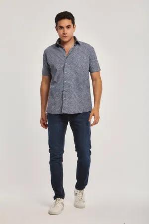Men Shirt Cotton Short Sleeve Regular Fit Navy