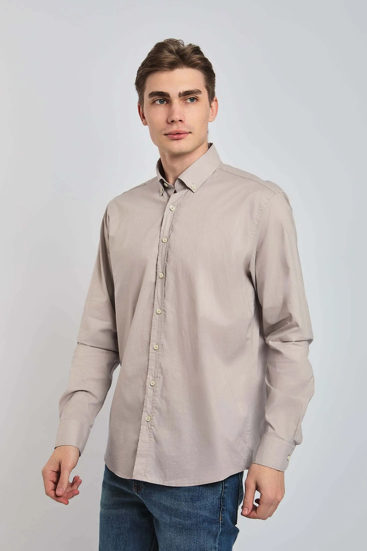 Men Shirt Regular Fit Poplin Cotton Grey