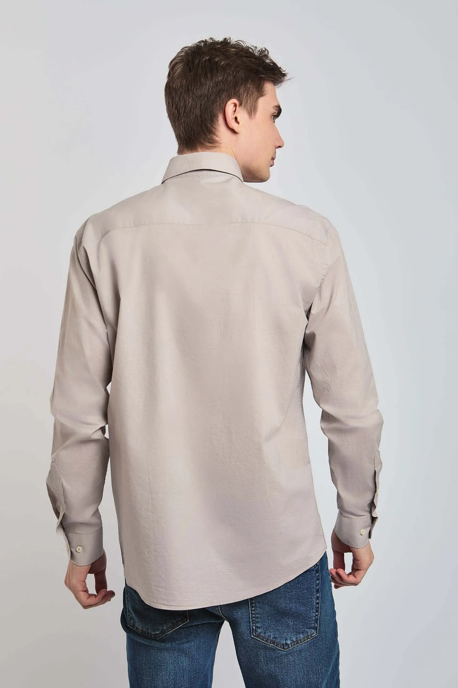 Men Shirt Regular Fit Poplin Cotton Grey