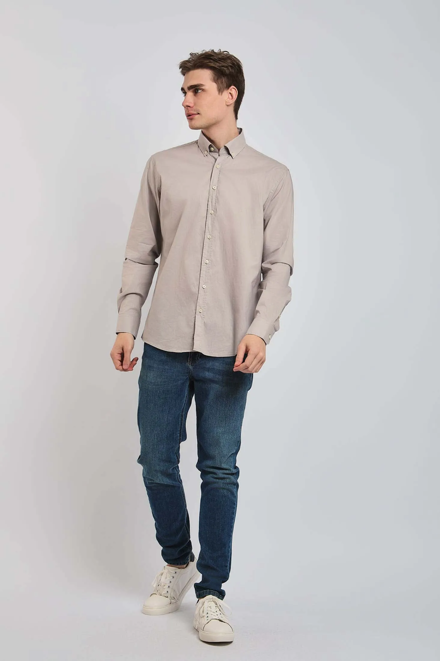 Men Shirt Regular Fit Poplin Cotton Grey