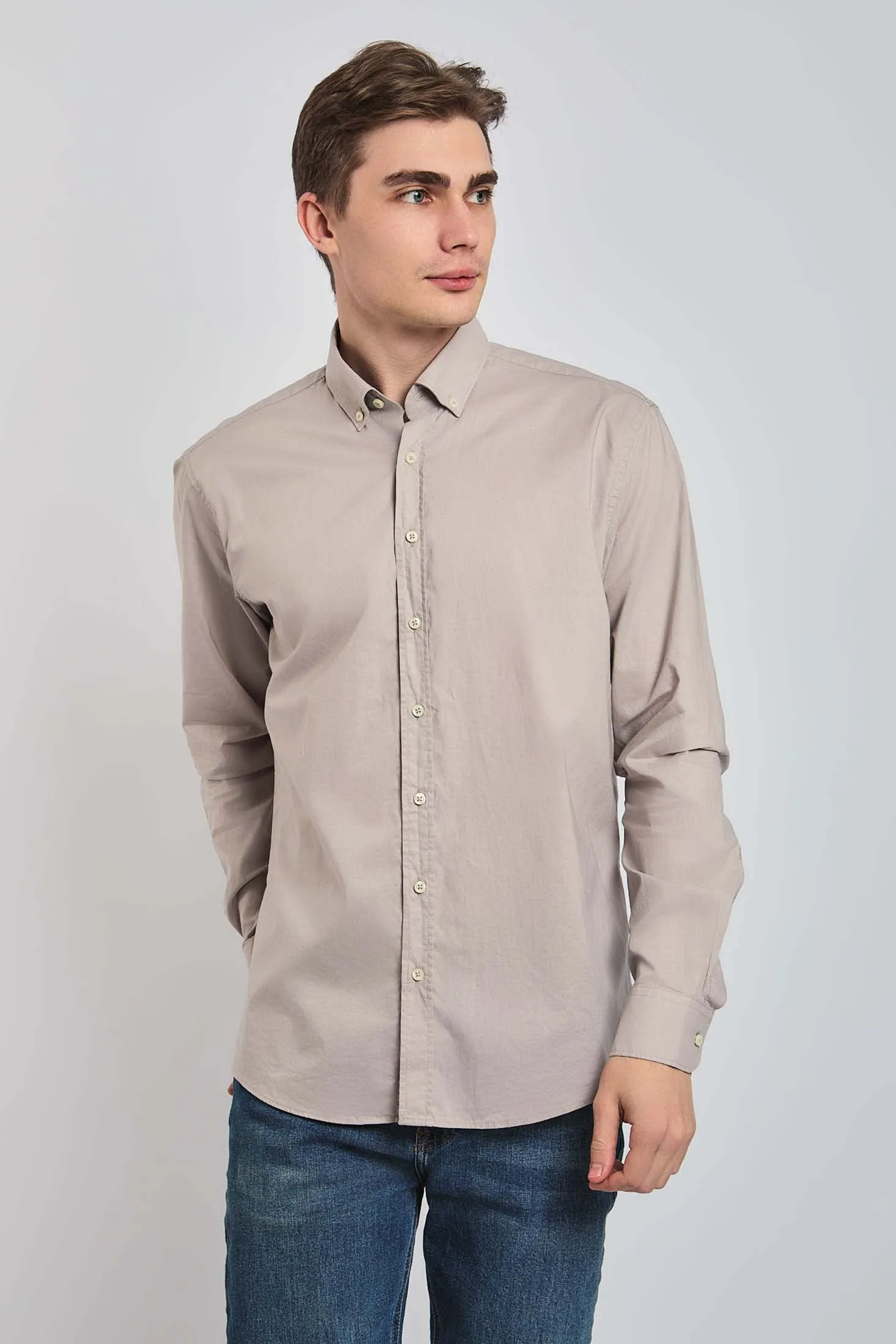 Men Shirt Regular Fit Poplin Cotton Grey