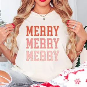 Merry Merry Merry Gold Outline: T-shirt or Crewneck Sweatshirt *choose your color*