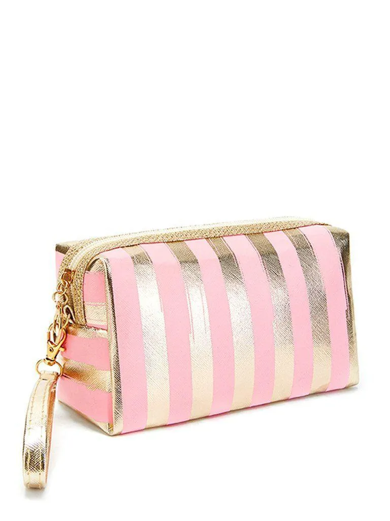 Metallic Striped Pouch With Wristlet
