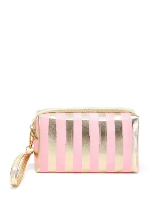 Metallic Striped Pouch With Wristlet