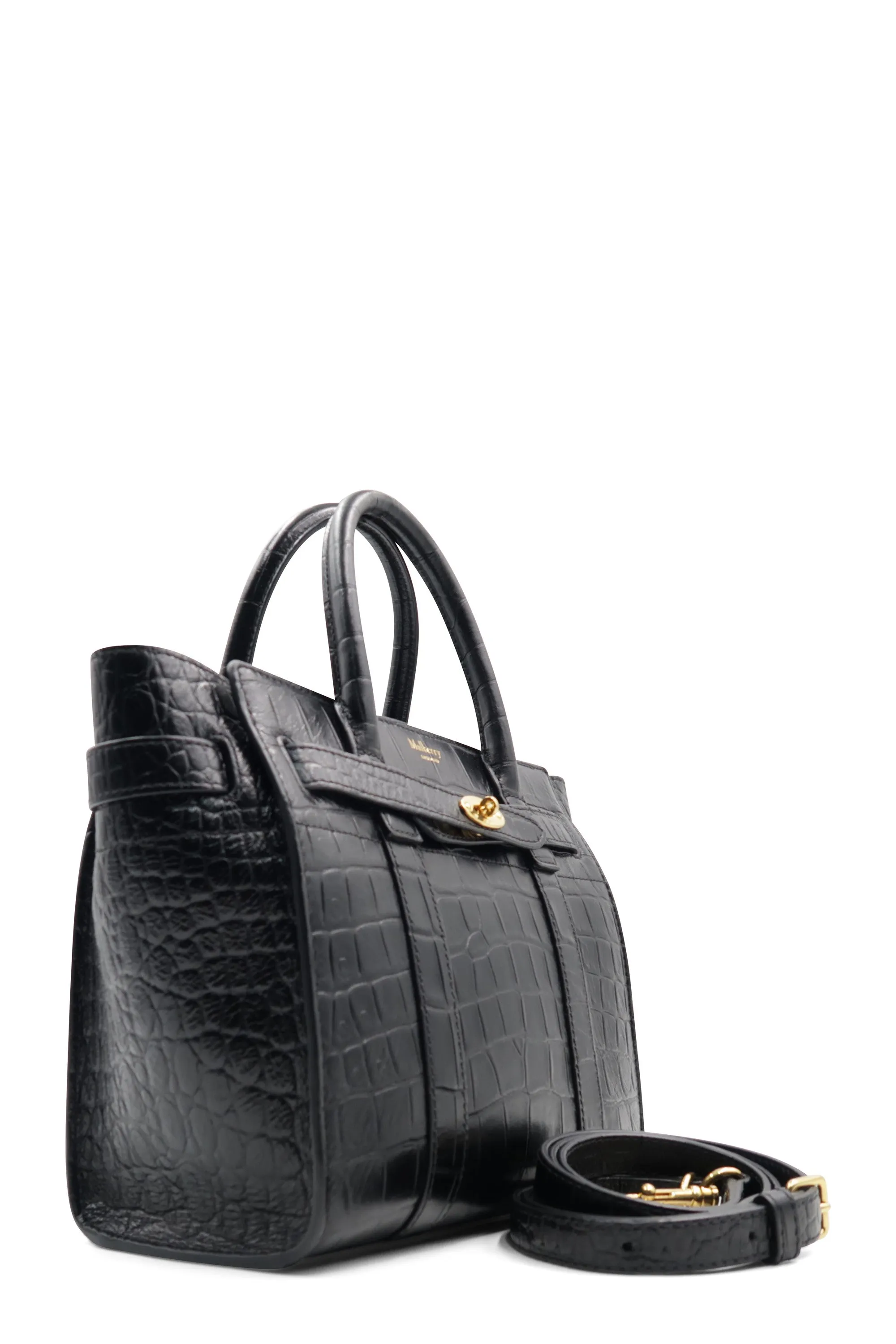 Mini Zipped Bayswater Crocodile Embossed Black
