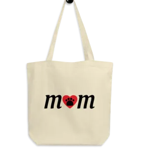 Mom w/ Dog Paw in Heart Large Tote/Shopping Bag-Oyster