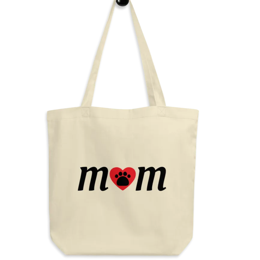 Mom w/ Dog Paw in Heart Large Tote/Shopping Bag-Oyster
