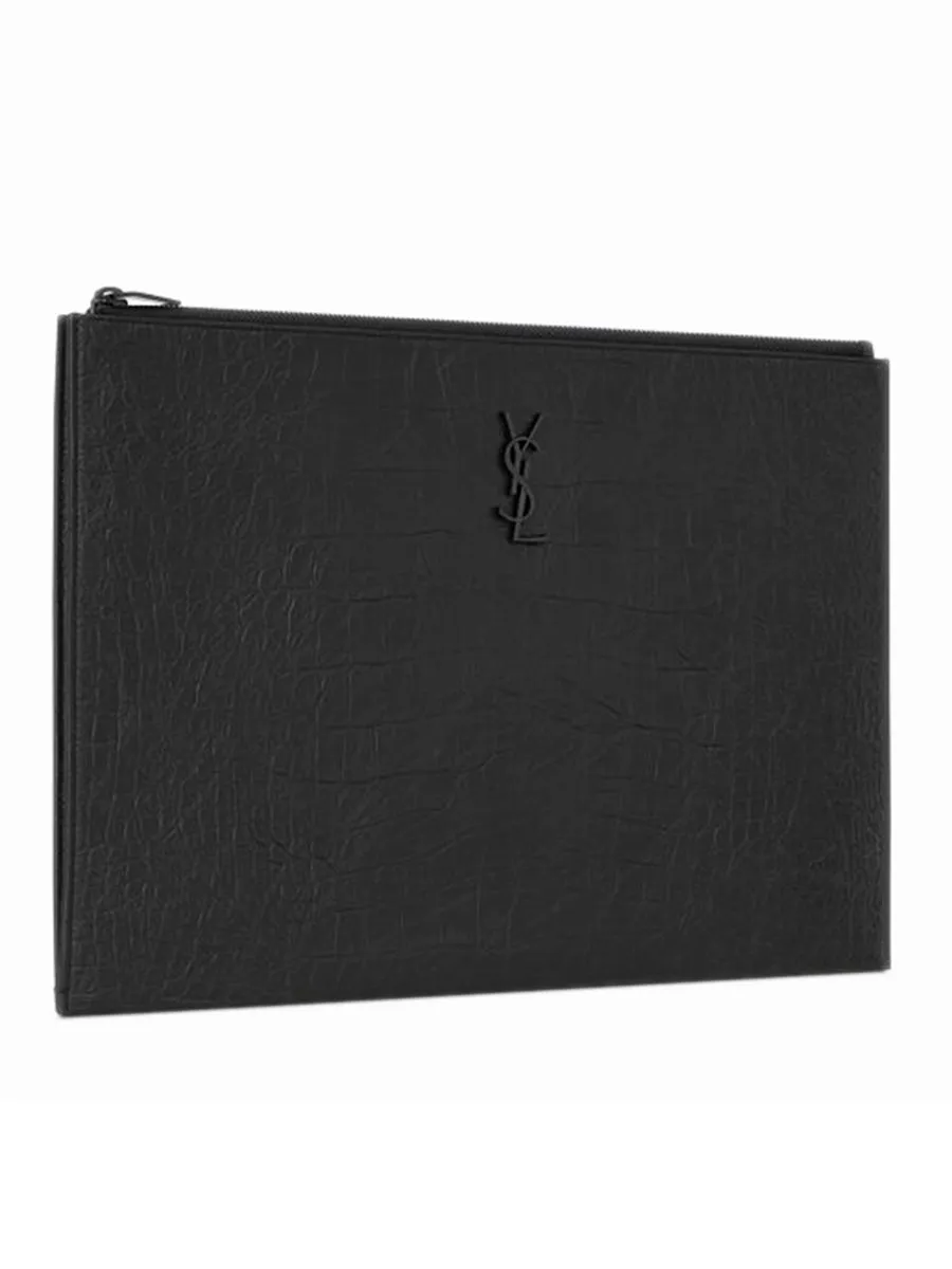 Monogram Document Holder in Crocodile Embossed Leather