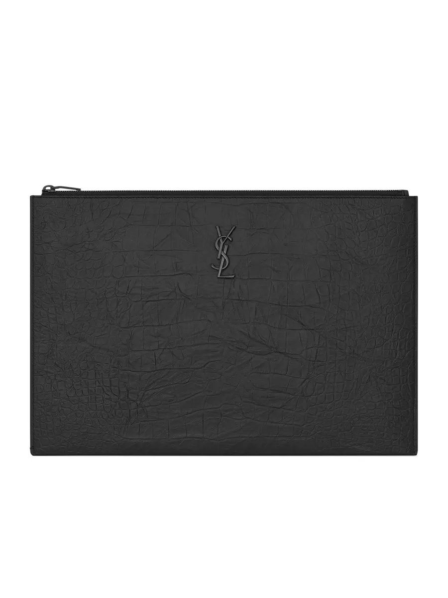 Monogram Document Holder in Crocodile Embossed Leather