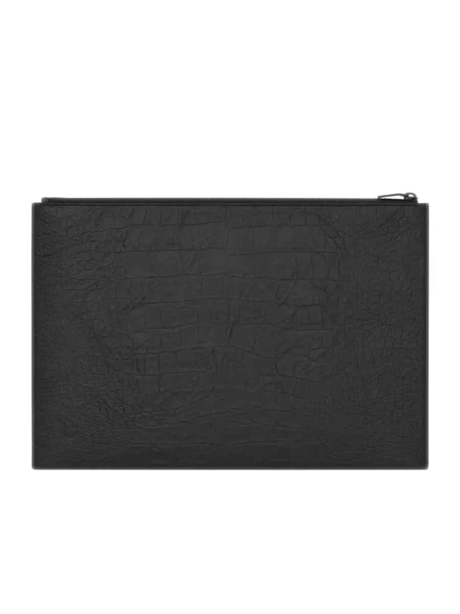Monogram Document Holder in Crocodile Embossed Leather
