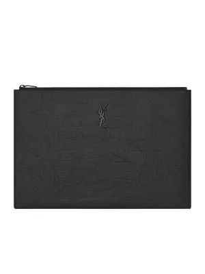 Monogram Document Holder in Crocodile Embossed Leather