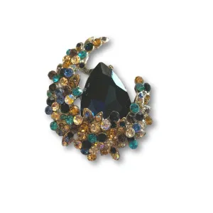 Multicolor Gem Moon Brooch
