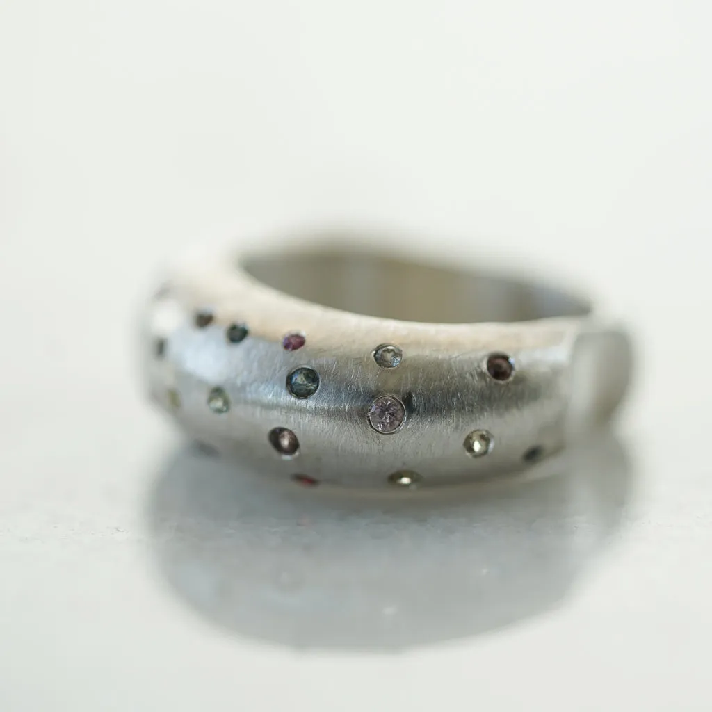 multicolor sapphire large ring in silver