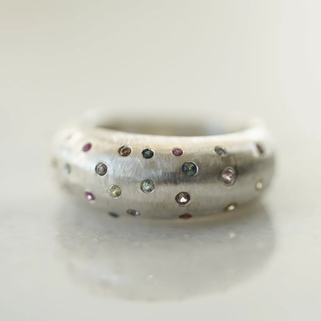 multicolor sapphire large ring in silver