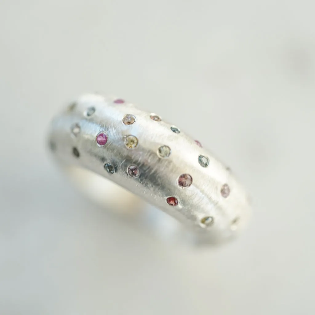 multicolor sapphire large ring in silver