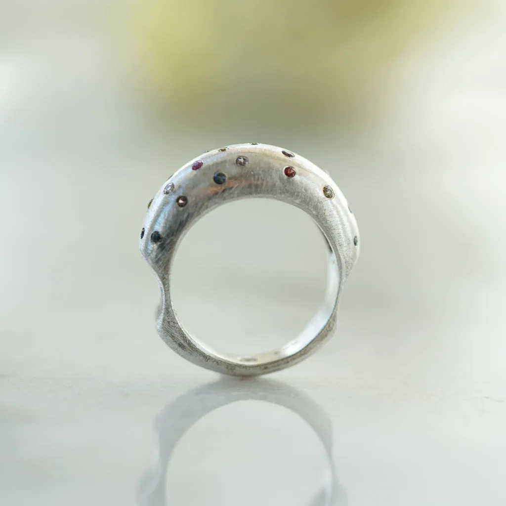 multicolor sapphire large ring in silver