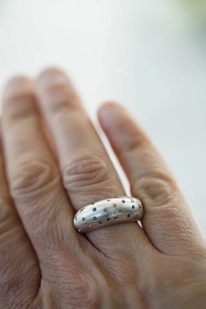 multicolor sapphire large ring in silver