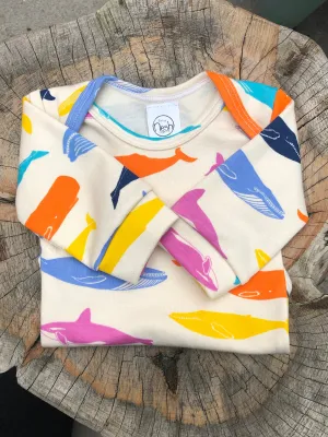 Multicolor Whales Long Sleeve Onesie