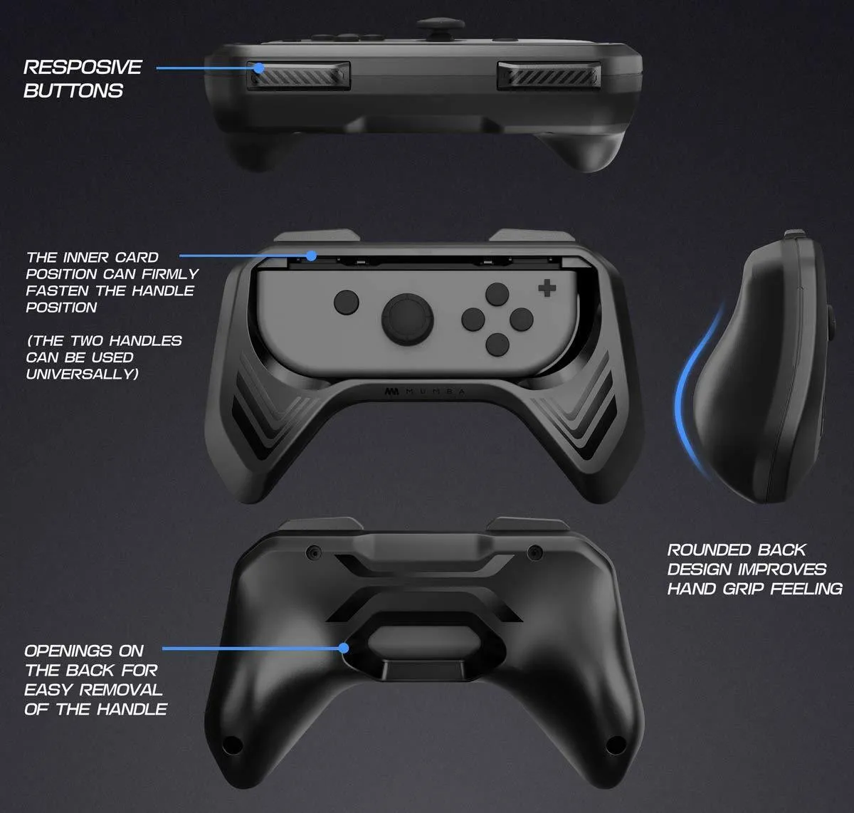 Mumba 2 Pack for Nintendo Switch Joy-Con Controllers Handle Grip Kit Holder ABS